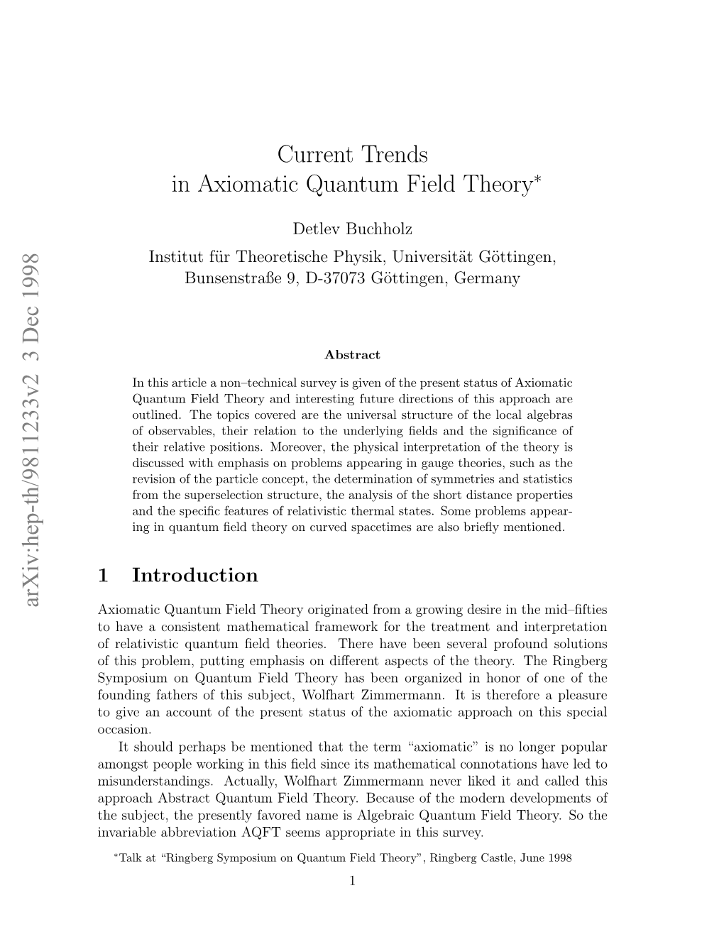 Current Trends in Axiomatic Quantum Field Theory