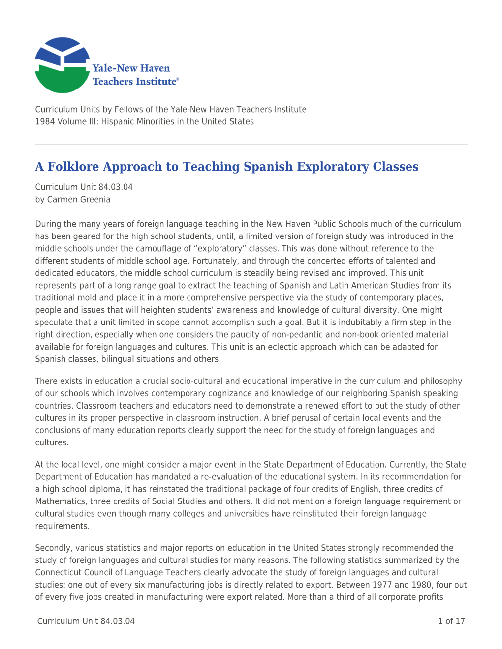 A Folklore Approach to Teaching Spanish Exploratory Classes