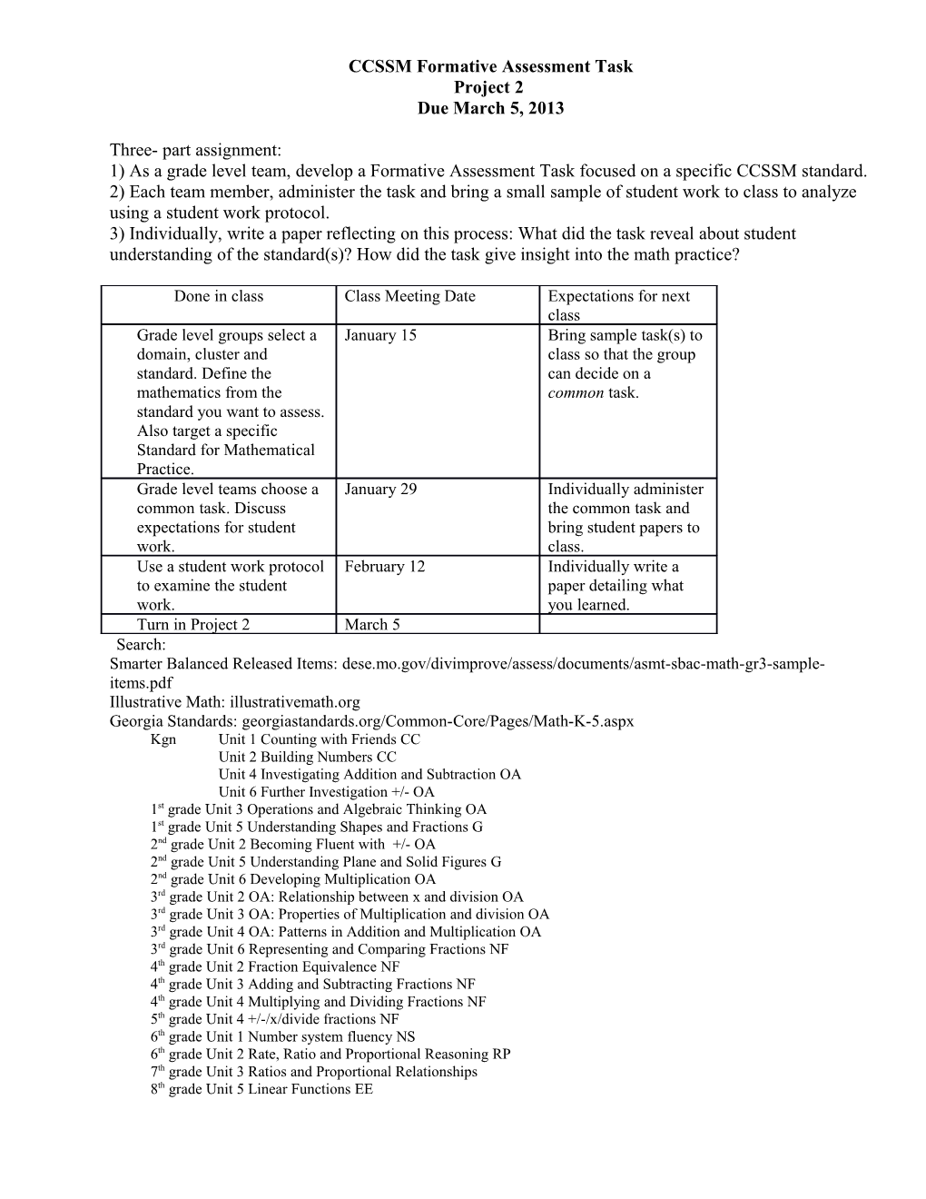 CCSSM Formative Assessment Task