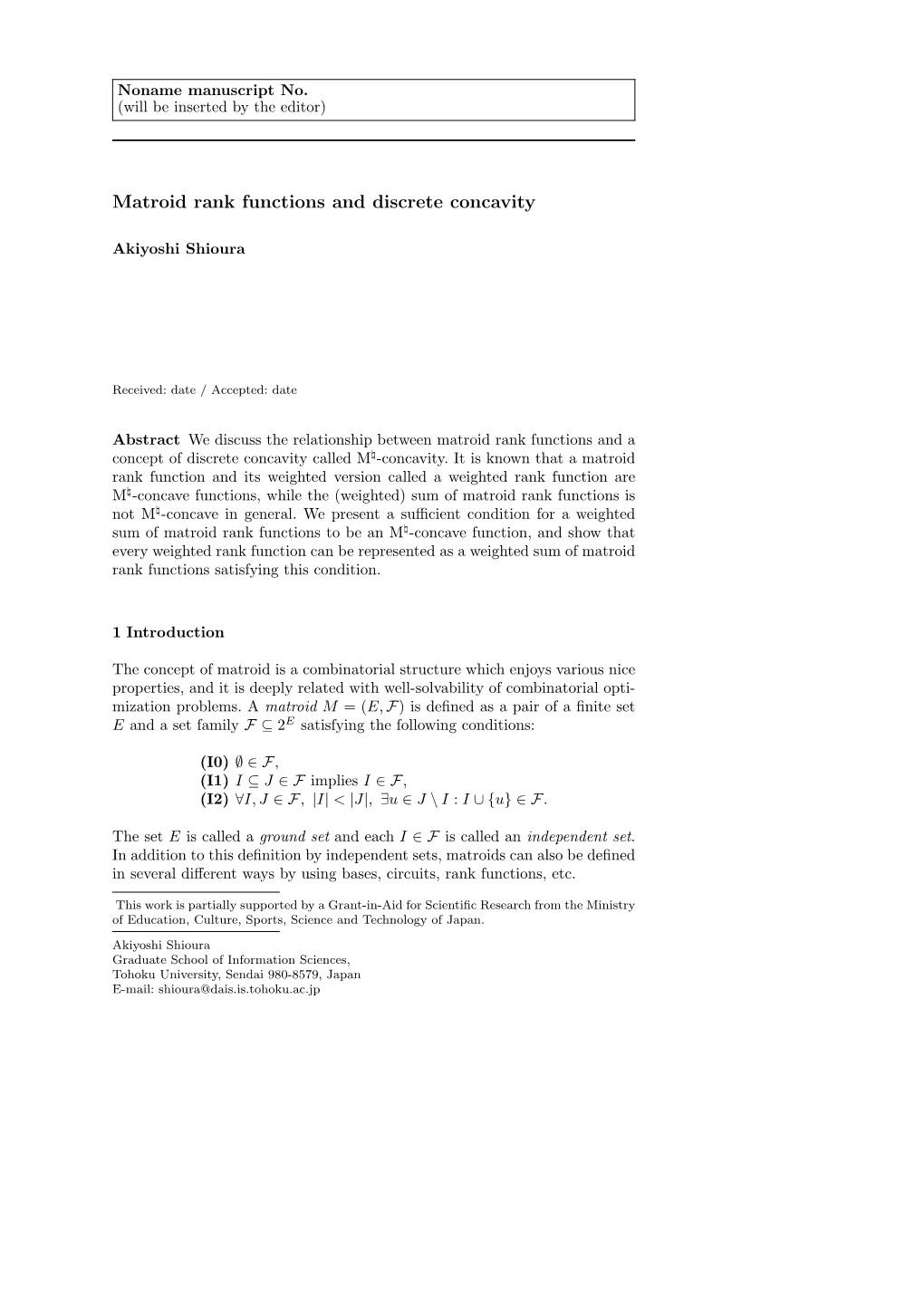 Matroid Rank Functions and Discrete Concavity