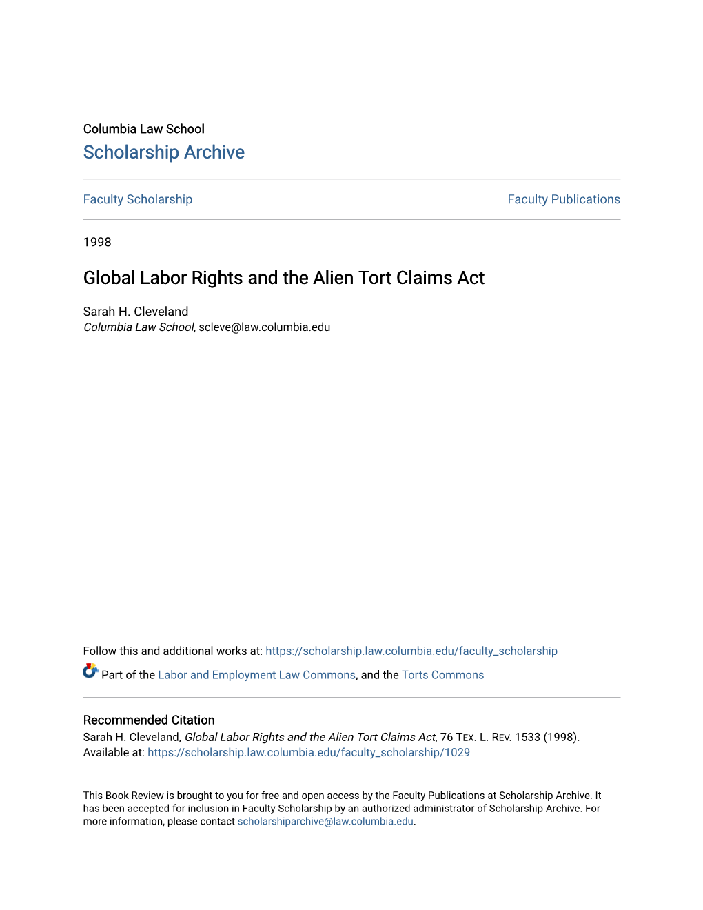 Global Labor Rights and the Alien Tort Claims Act