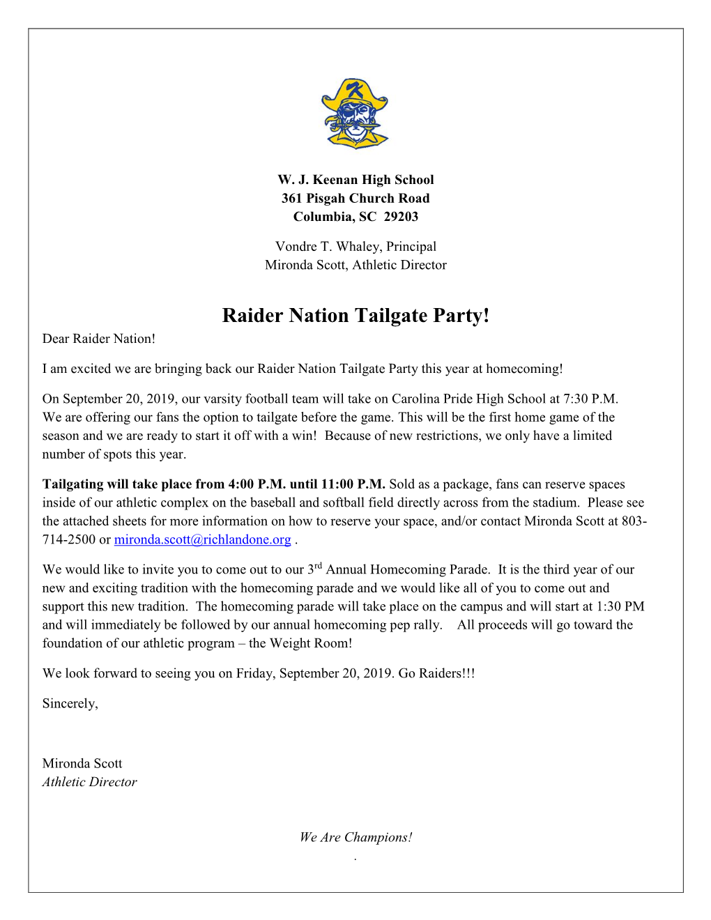 Raider Nation Tailgate Party! Dear Raider Nation!
