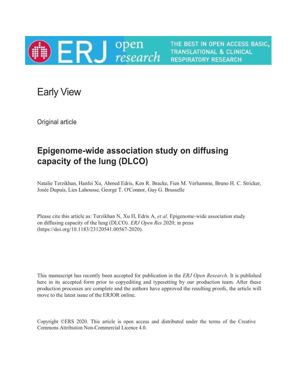 Epigenome-Wide Association Study on Diffusing Capacity of the Lung (DLCO)