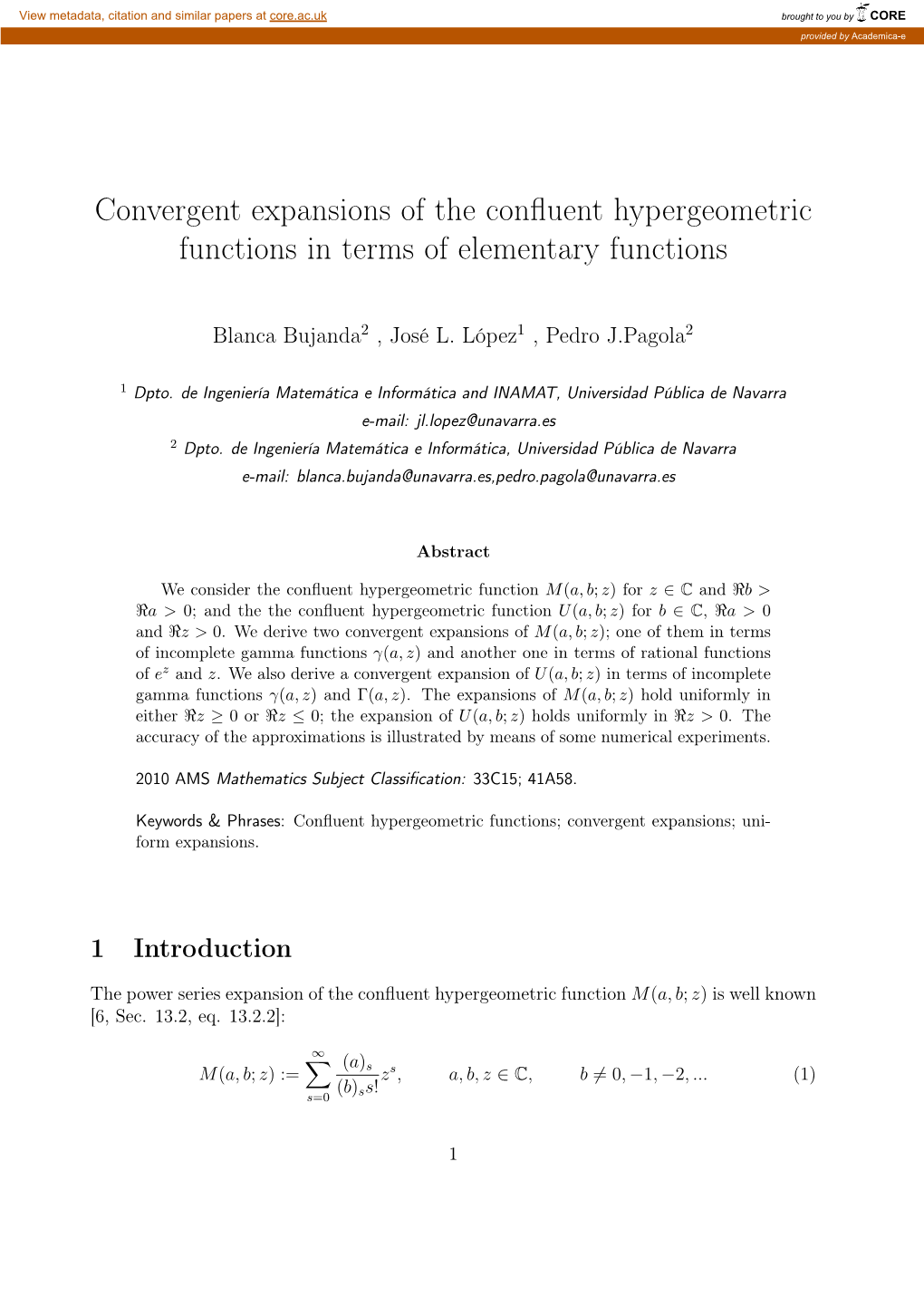 Convergent Expansions of the Confluent Hypergeometric Functions