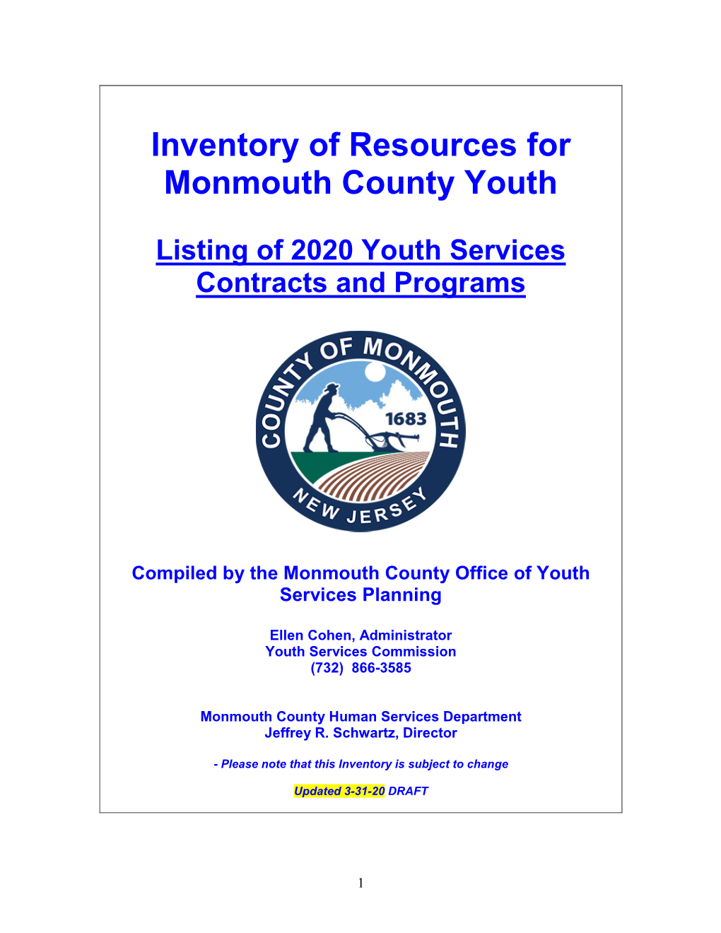 2020 Inventory of Resources for Monmouth County Youth