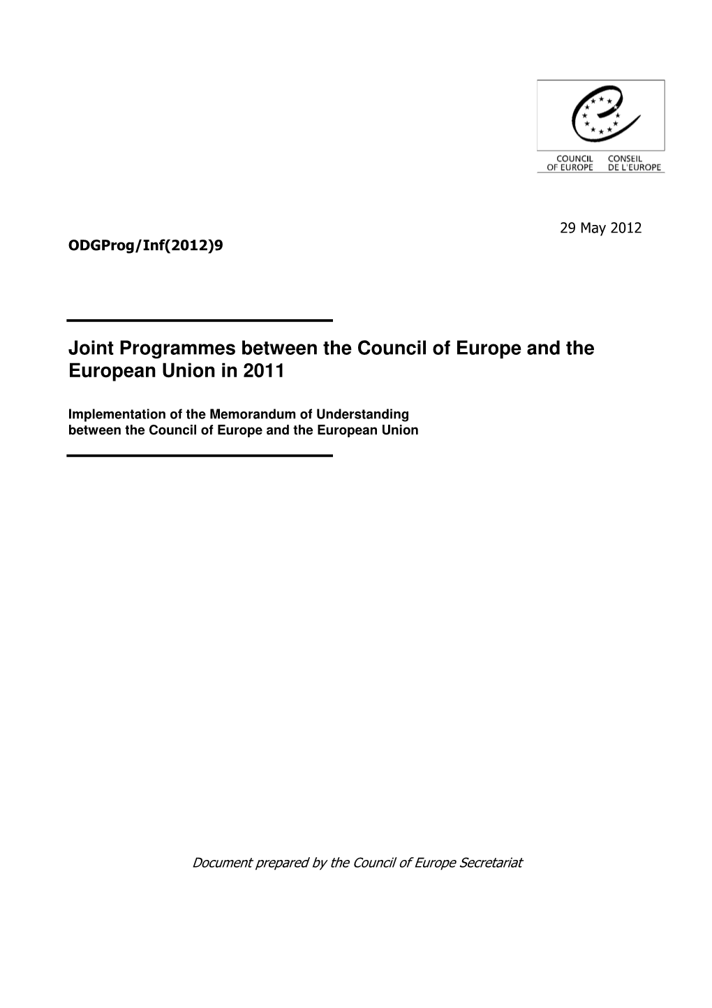 Joint Programmes Between the Council of Europe and the European Union in 2011