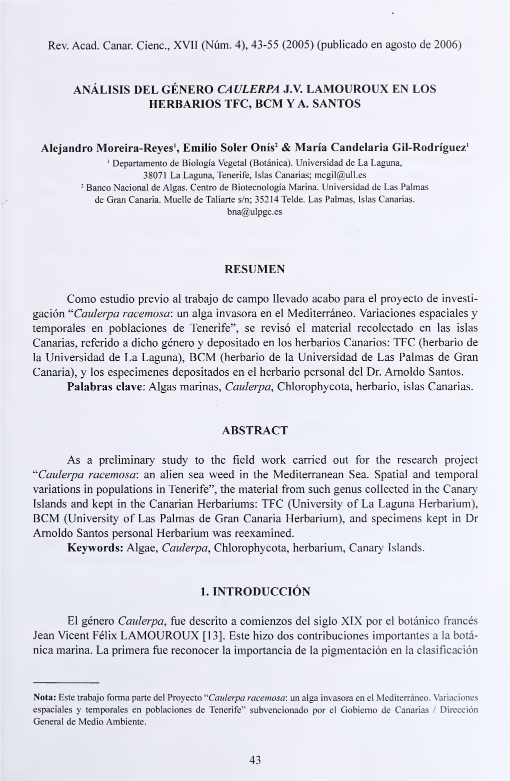Análisis Del Género Caulerpa J. V. Lamouroux En Los Herbarios TFC