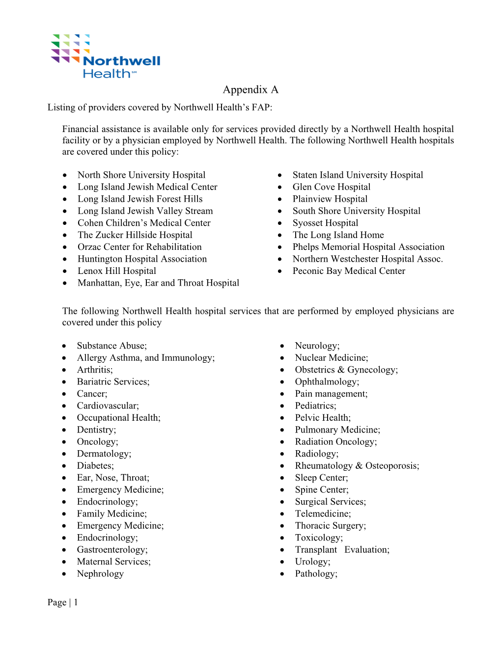 APPENDIX a Hospital and Service Listing (PDF)
