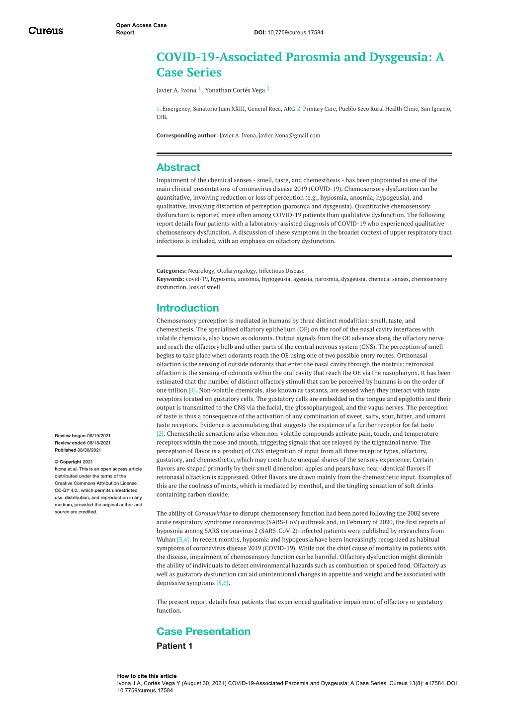 COVID-19-Associated Parosmia and Dysgeusia: a Case Series