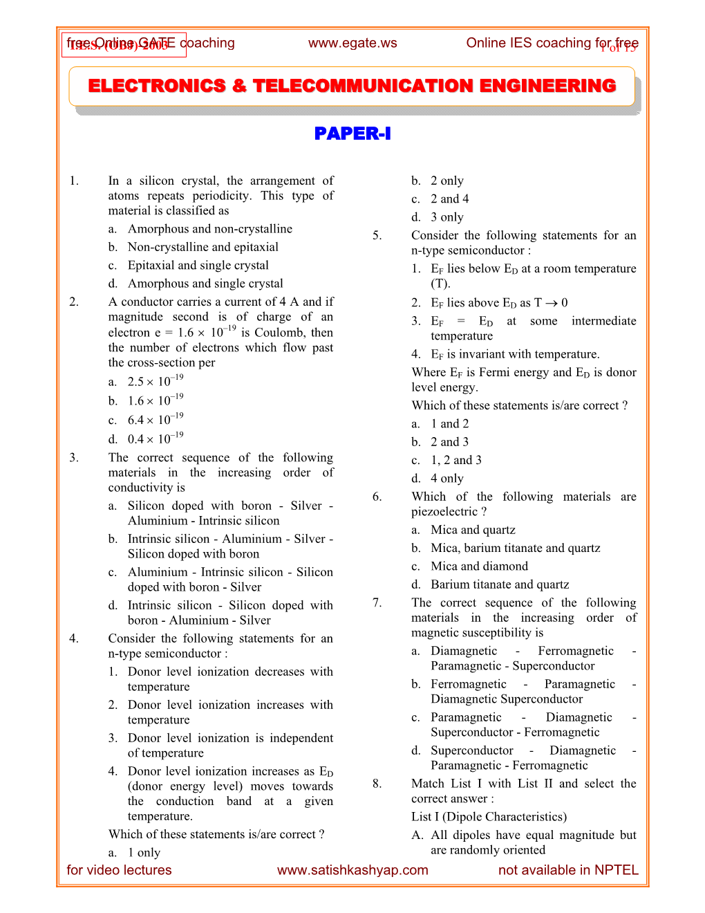 Paper-I Electronics & Telecommunication