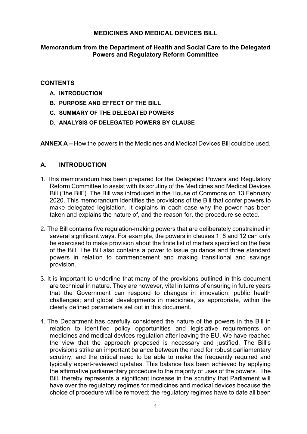 Delegated Powers Memorandum