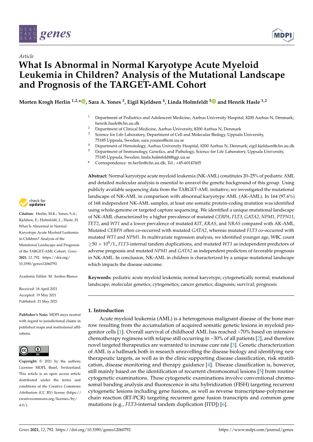 What Is Abnormal in Normal Karyotype Acute Myeloid Leukemia in Children? Analysis of the Mutational Landscape and Prognosis of the TARGET-AML Cohort