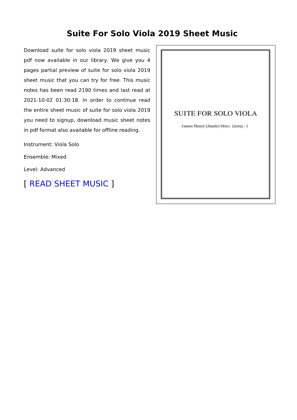 Suite for Solo Viola 2019 Sheet Music