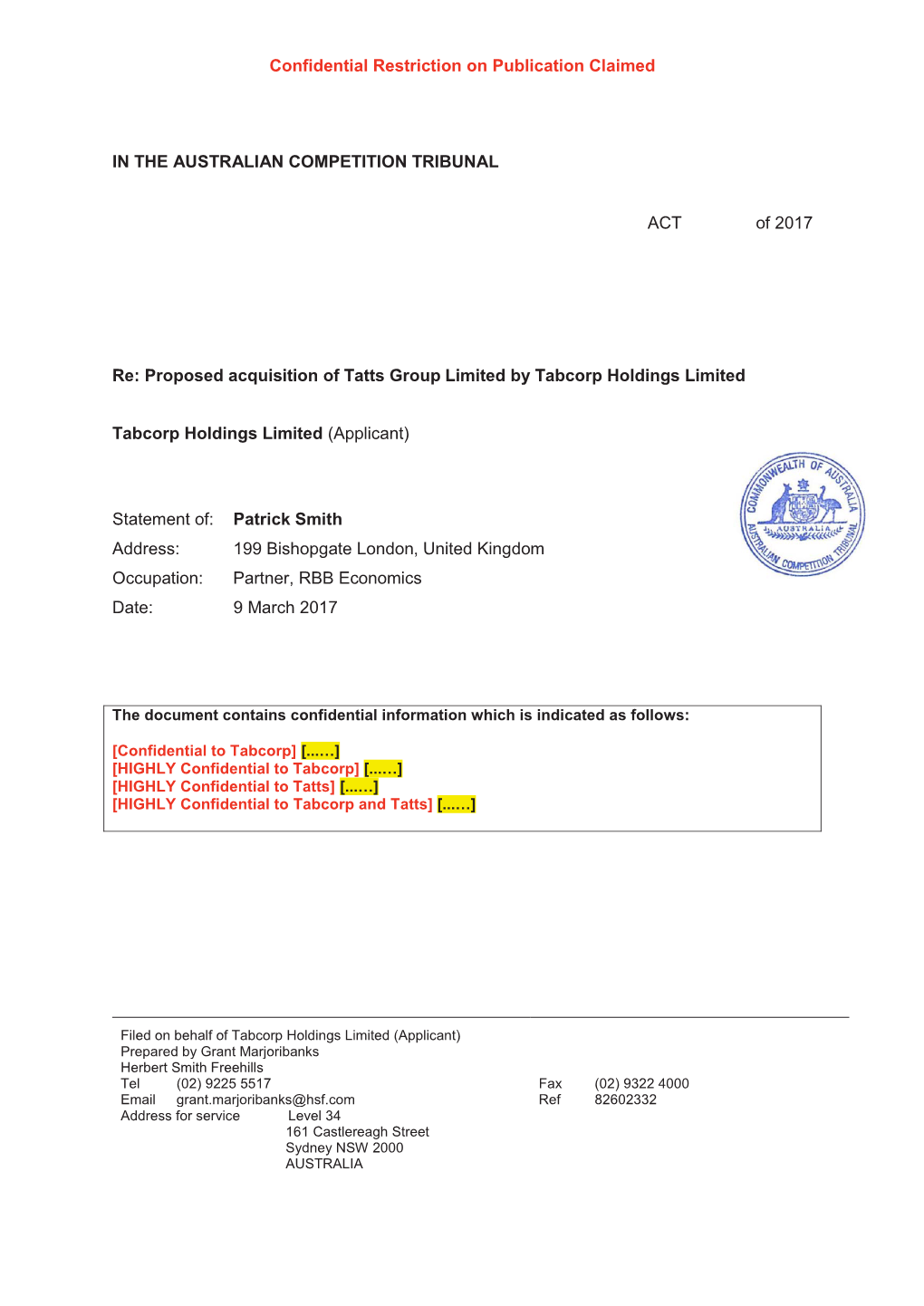 Expert Report of PATRICK SMITH Dated 9 March 2017