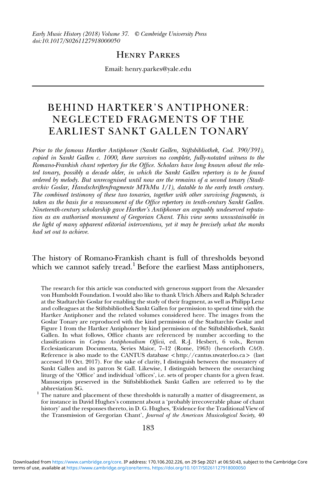 Behind Hartker's Antiphoner: Neglected Fragments of the Earliest Sankt Gallen Tonary