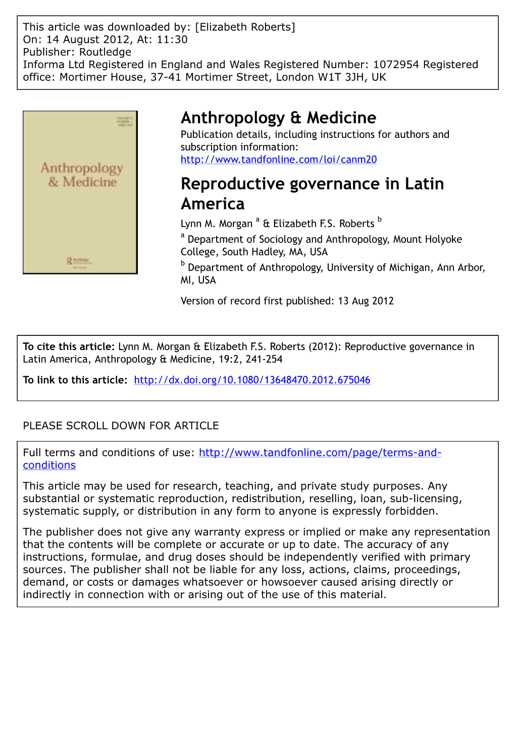 Reproductive Governance in Latin America Lynn M