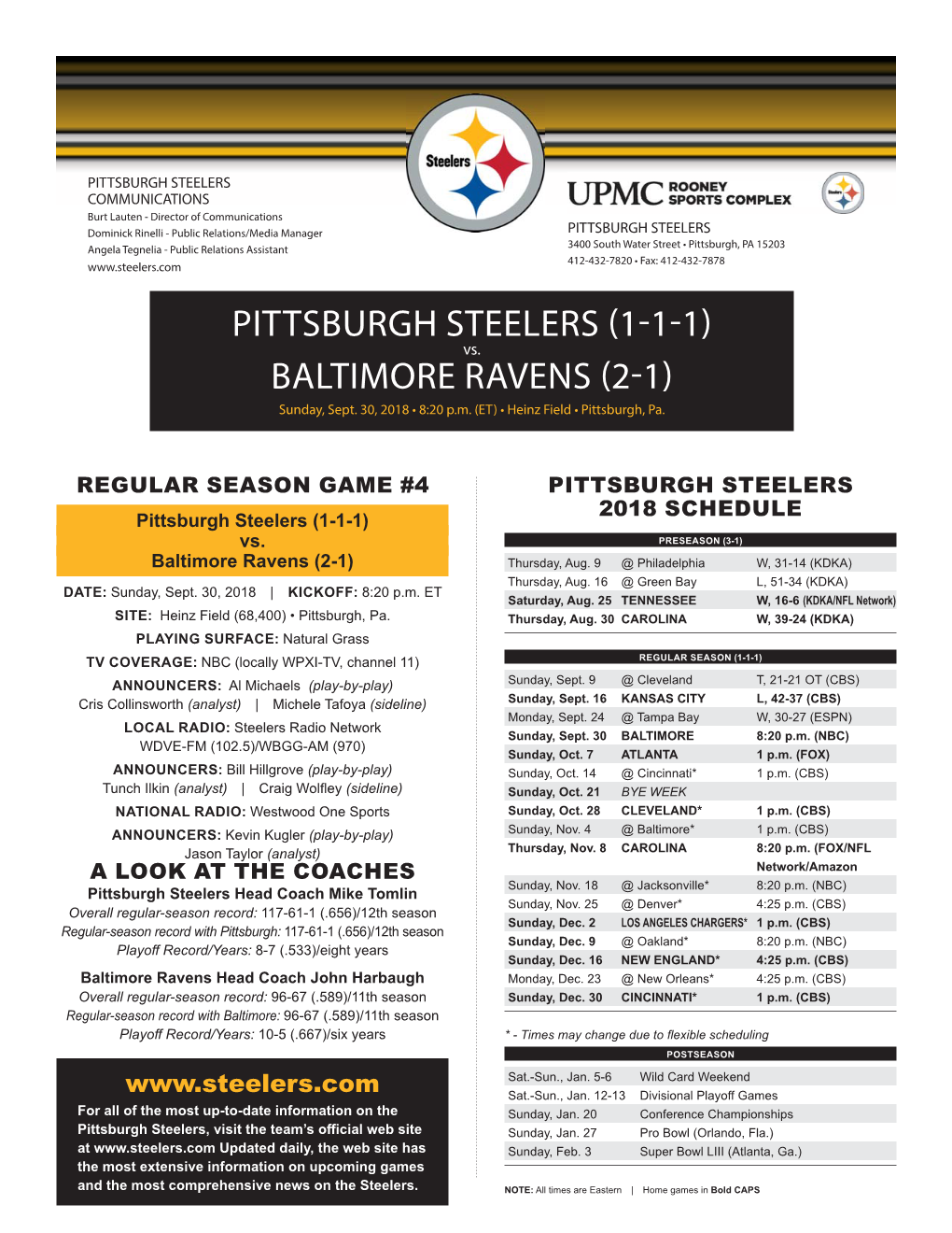 Pittsburgh Steelers (1-1-1) Baltimore