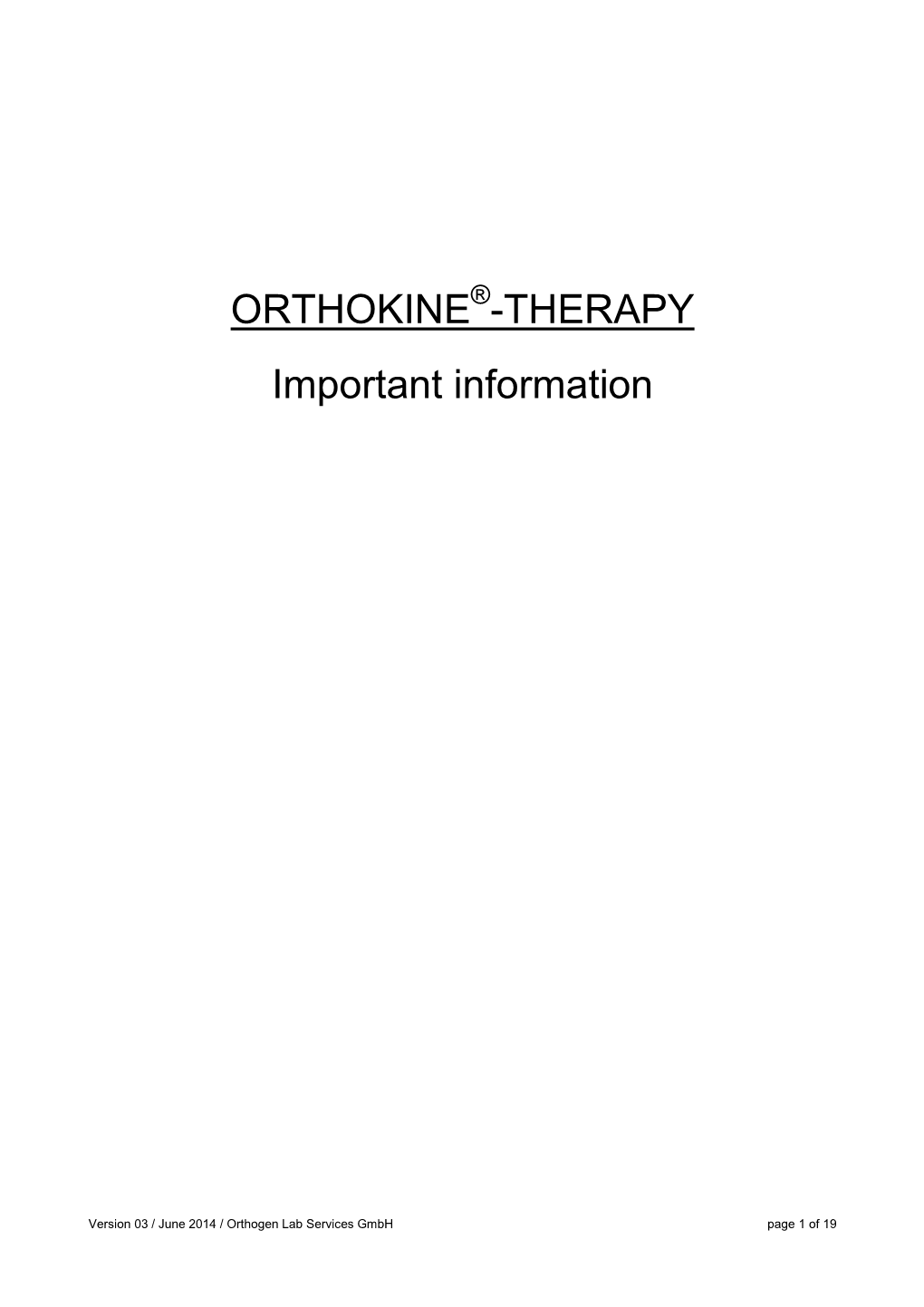 Orthokine Therapy Important Information Vers03 EN