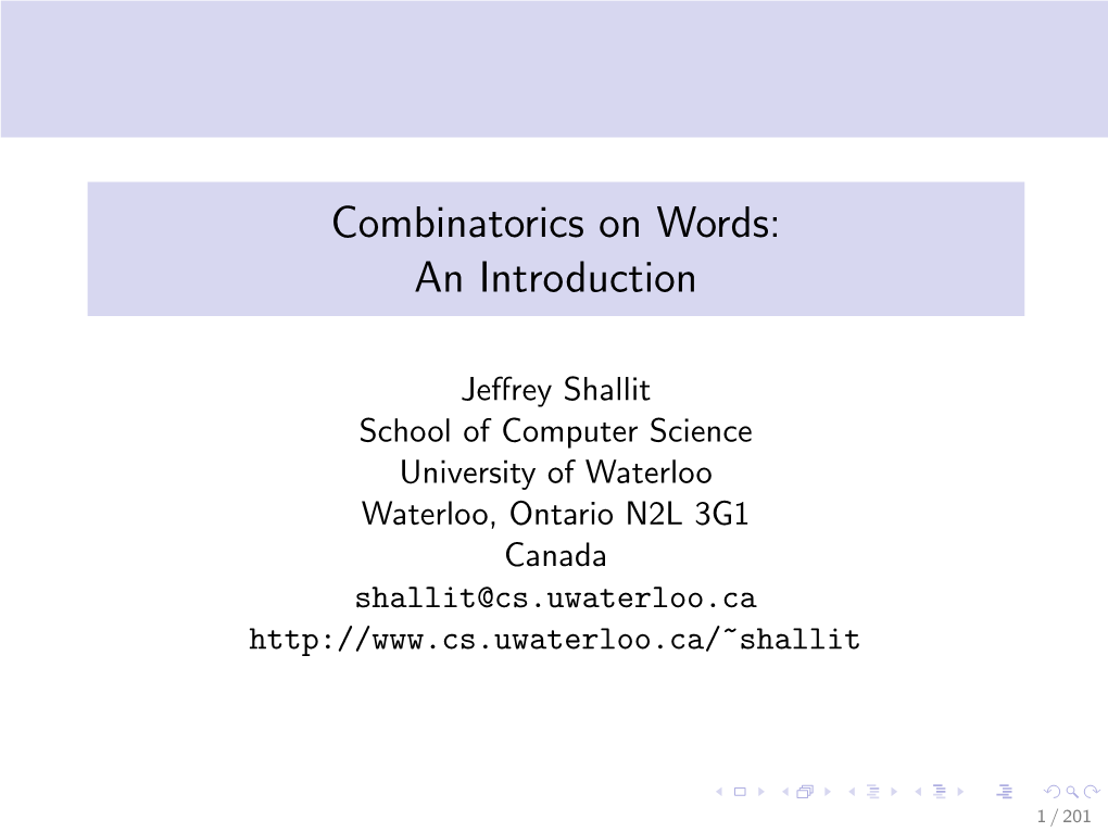 Combinatorics on Words: an Introduction