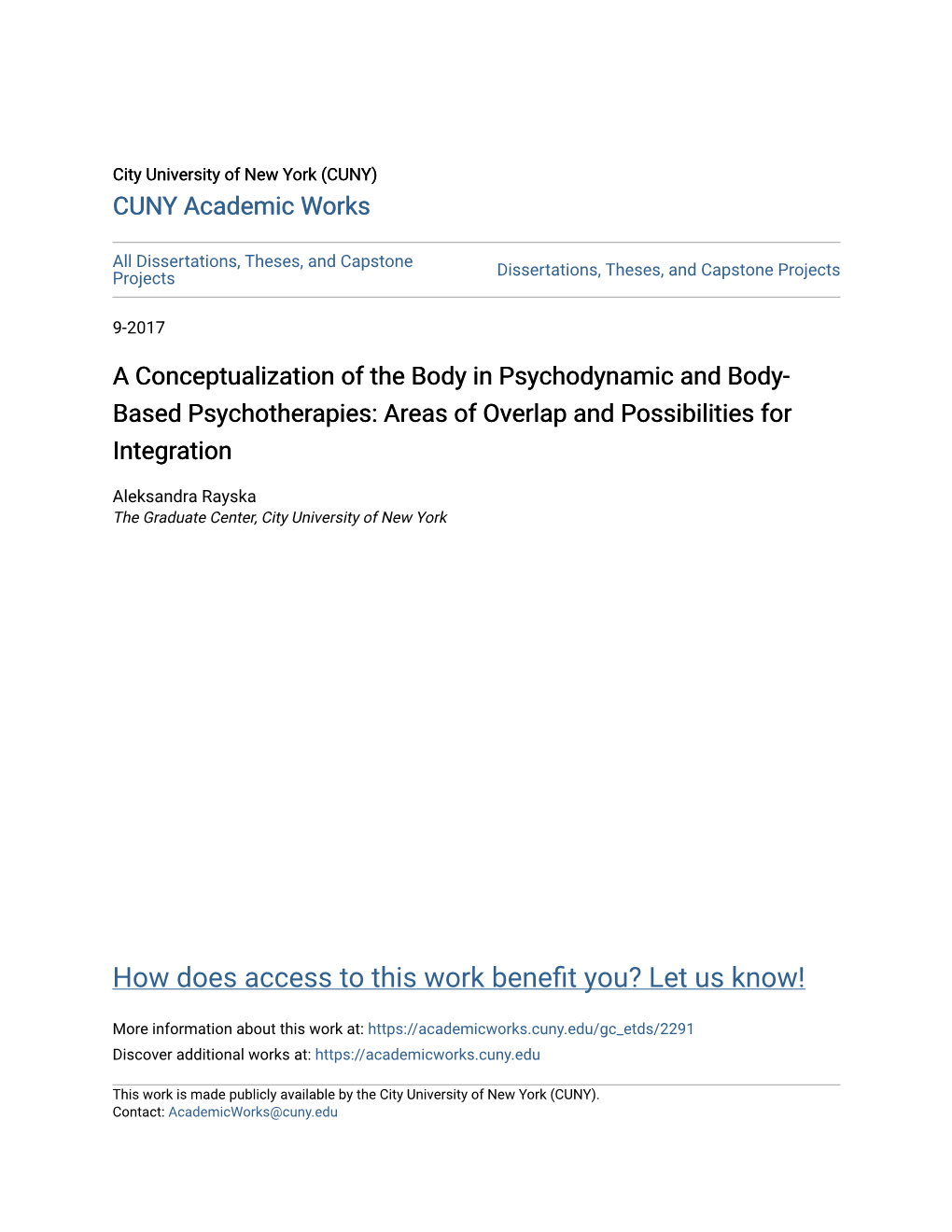 A Conceptualization of the Body in Psychodynamic and Body- Based Psychotherapies: Areas of Overlap and Possibilities for Integration