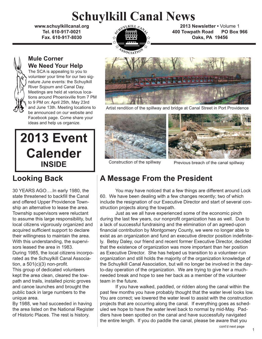 Schuylkill Canal News 2013 Event Calender