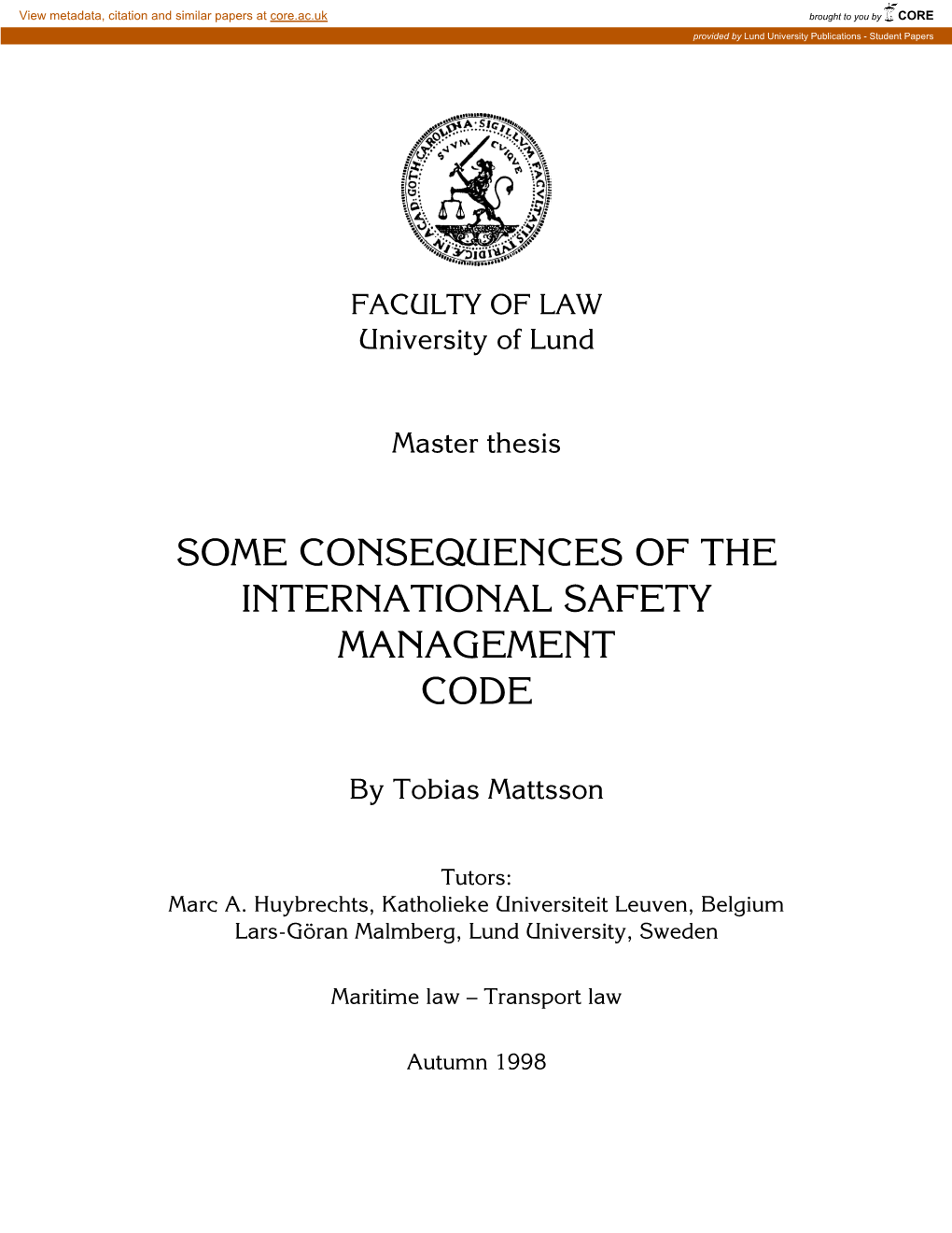 Some Consequences of the International Safety Management Code