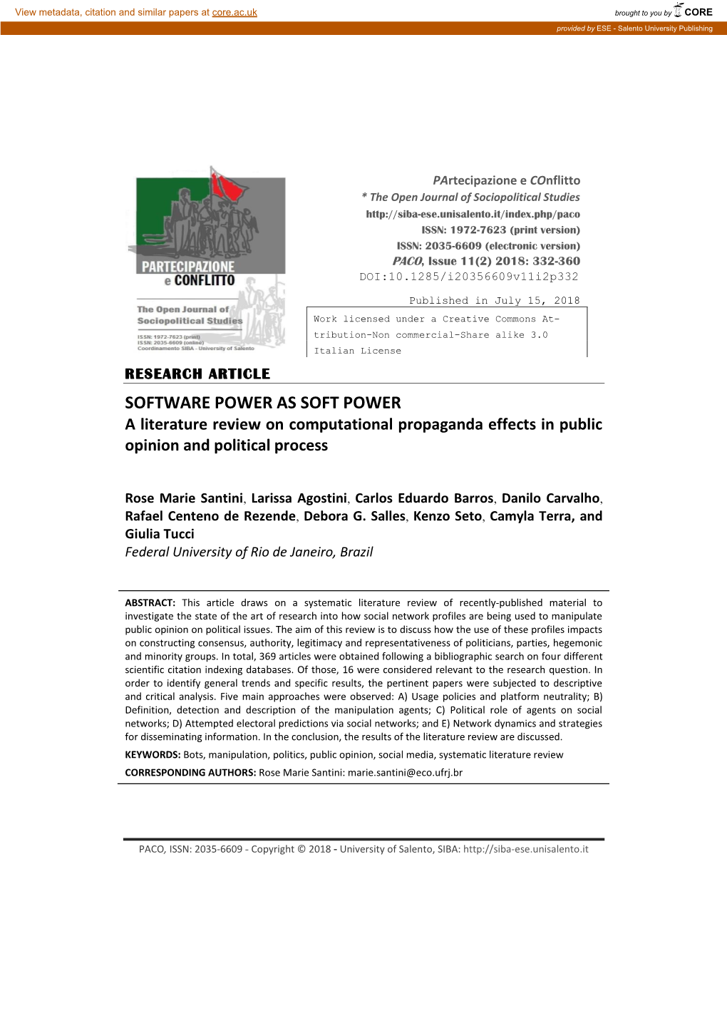 SOFTWARE POWER AS SOFT POWER a Literature Review on Computational Propaganda Effects in Public Opinion and Political Process