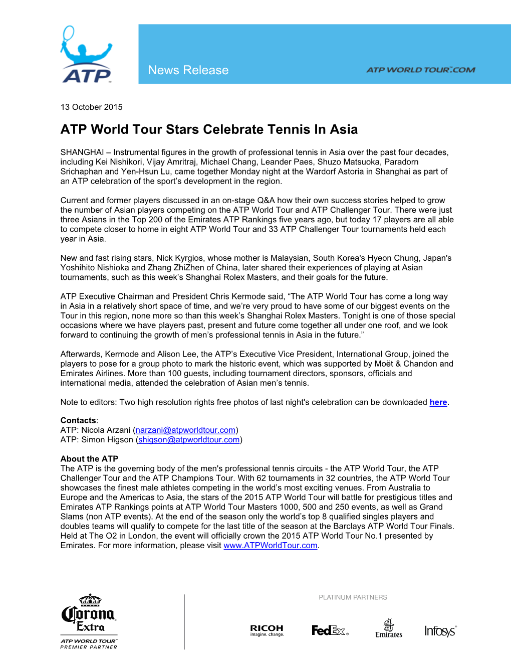ATP World Tour Stars Celebrate Tennis in Asia