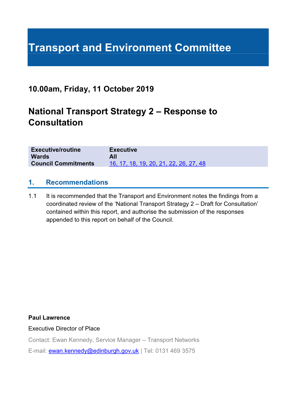 National Transport Strategy 2 – Response to Consultation