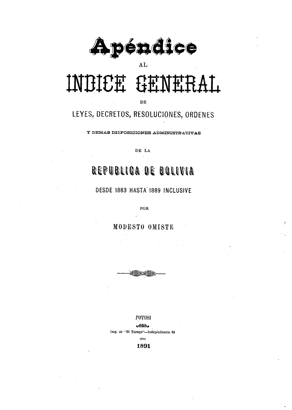 Apéndice Al Indice General De Leyes, Decretos, Resoluciones, Ordenes Y
