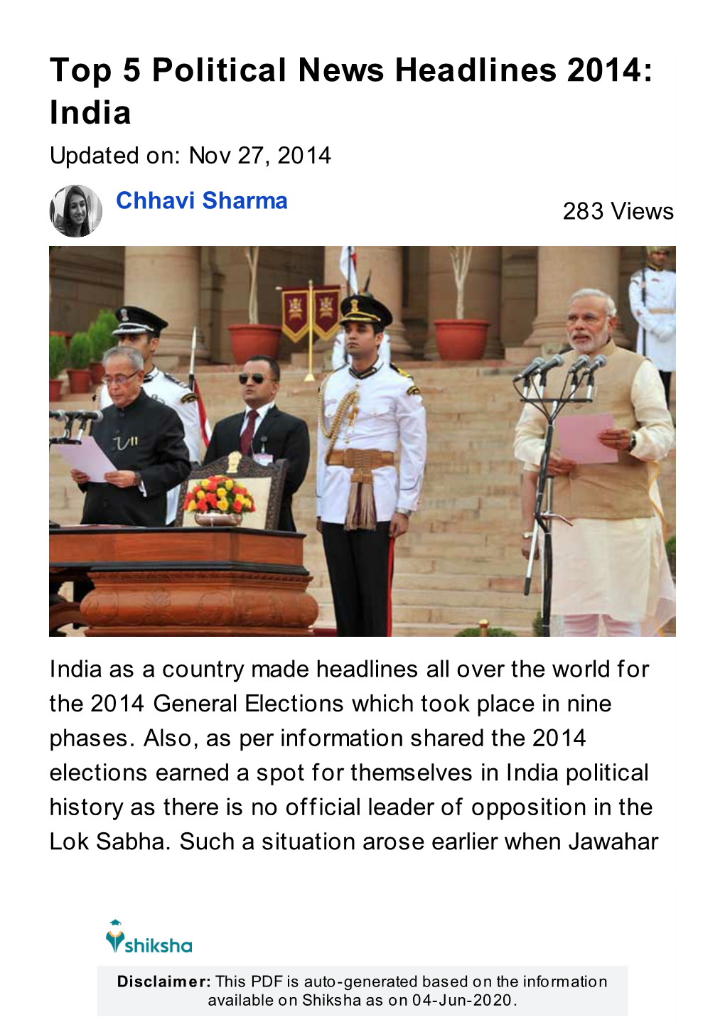 Top 5 Political News Headlines 2014: India | Shiksha.Com