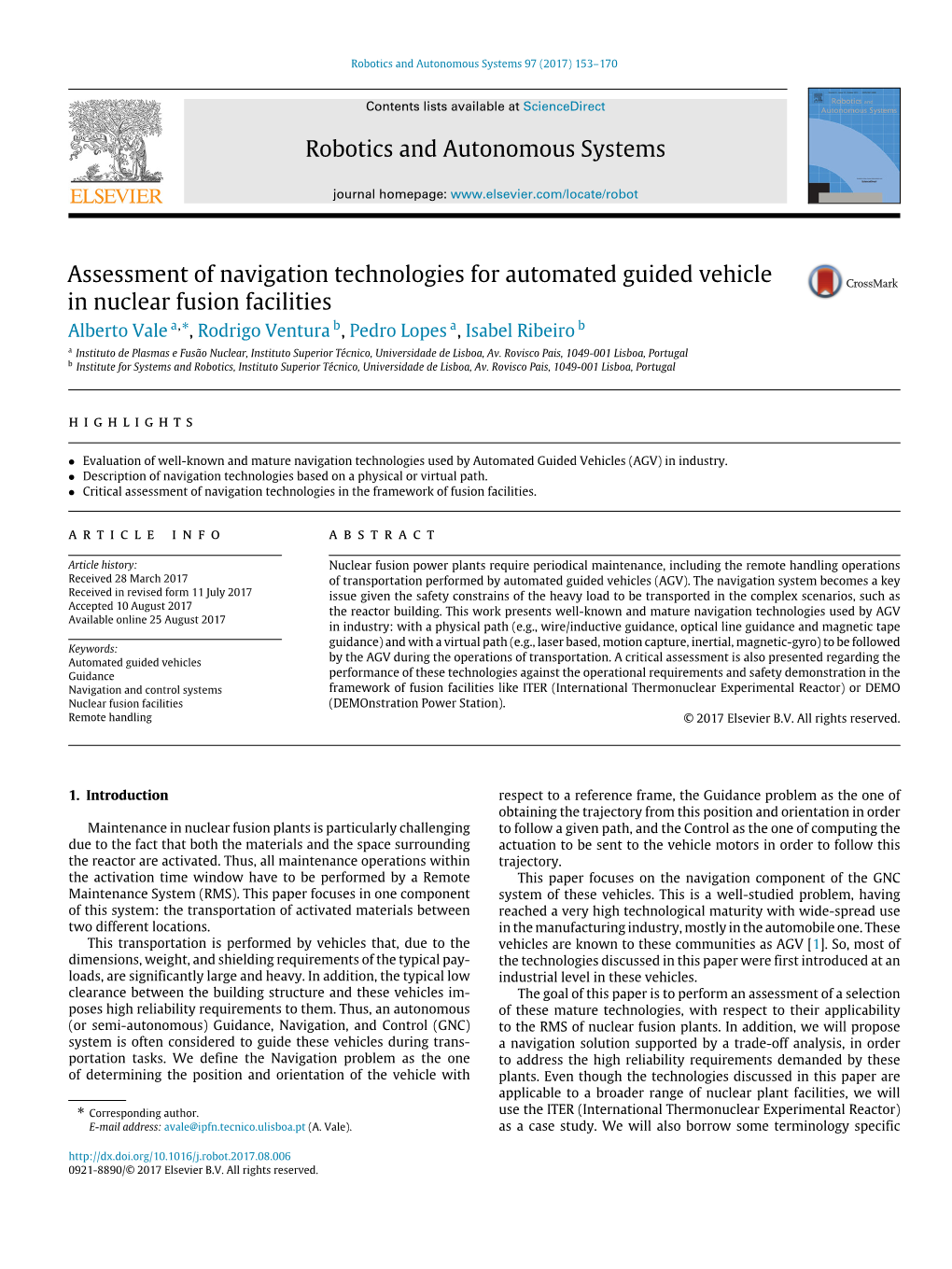 Robotics and Autonomous Systems 97 (2017) 153–170