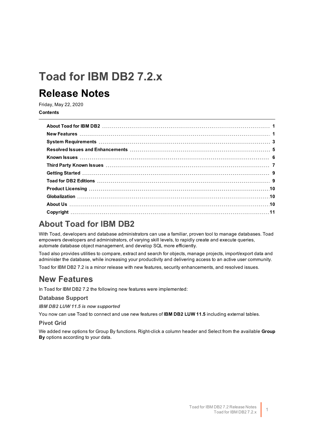 Toad for IBM DB2 Release Notes