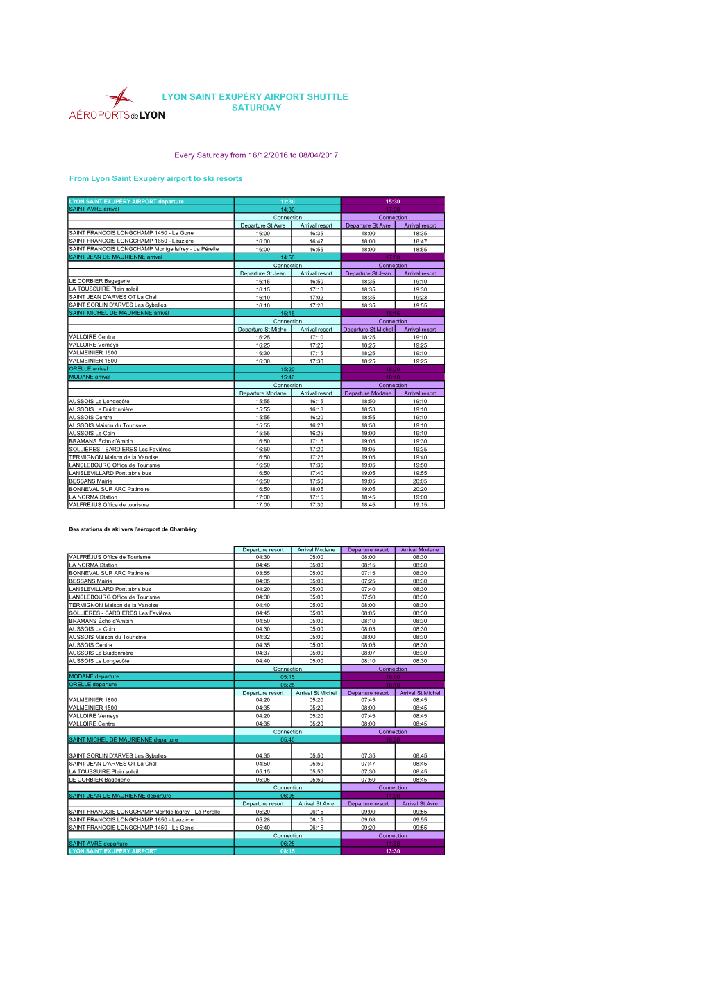 Lyon Saint Exupéry Airport Shuttle Saturday