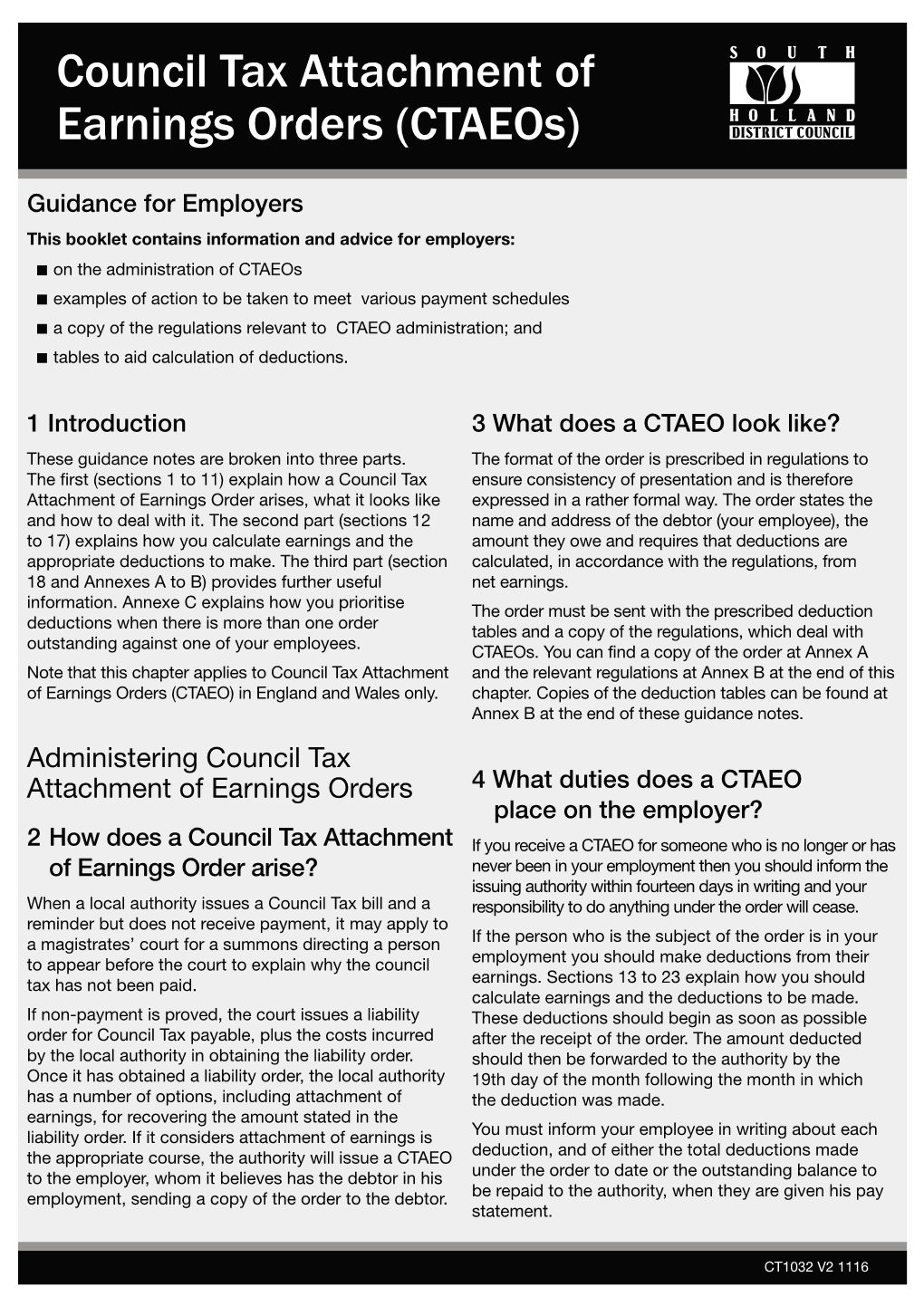 Council Tax Attachment of Earnings Orders (Ctaeos)