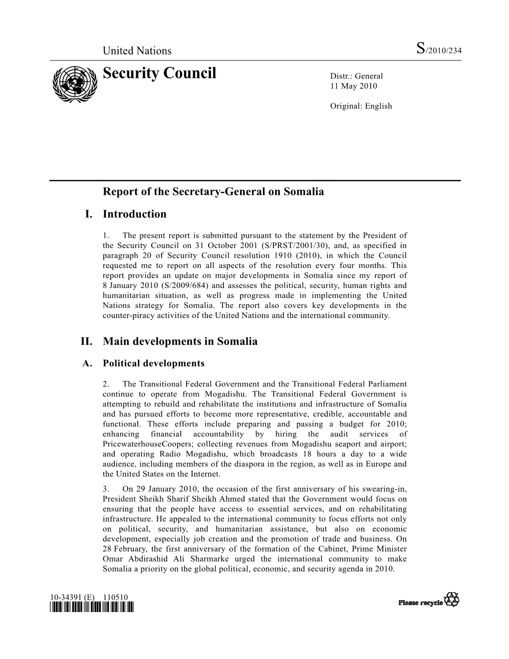 Report of the Secretary-General on Somalia