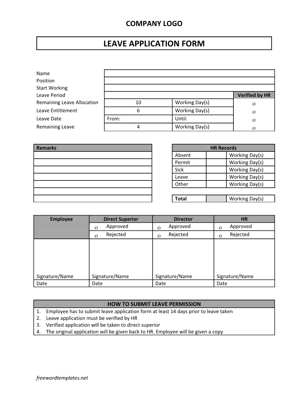 Leave Application Form