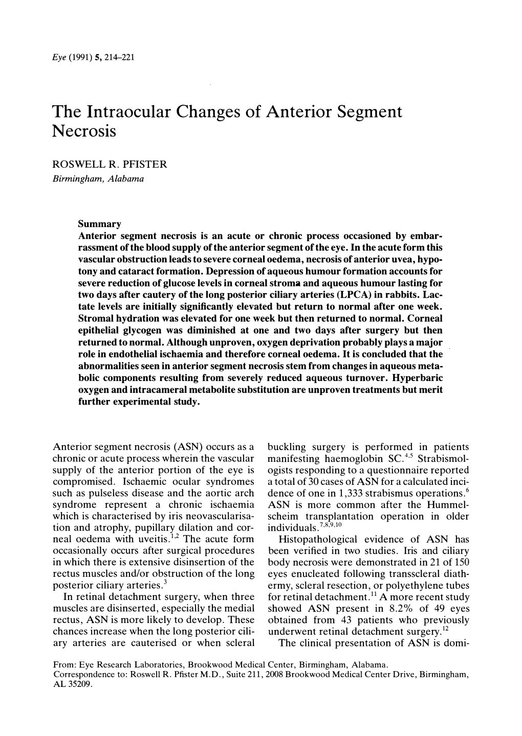 The Intraocular Changes of Anterior Segment Necrosis