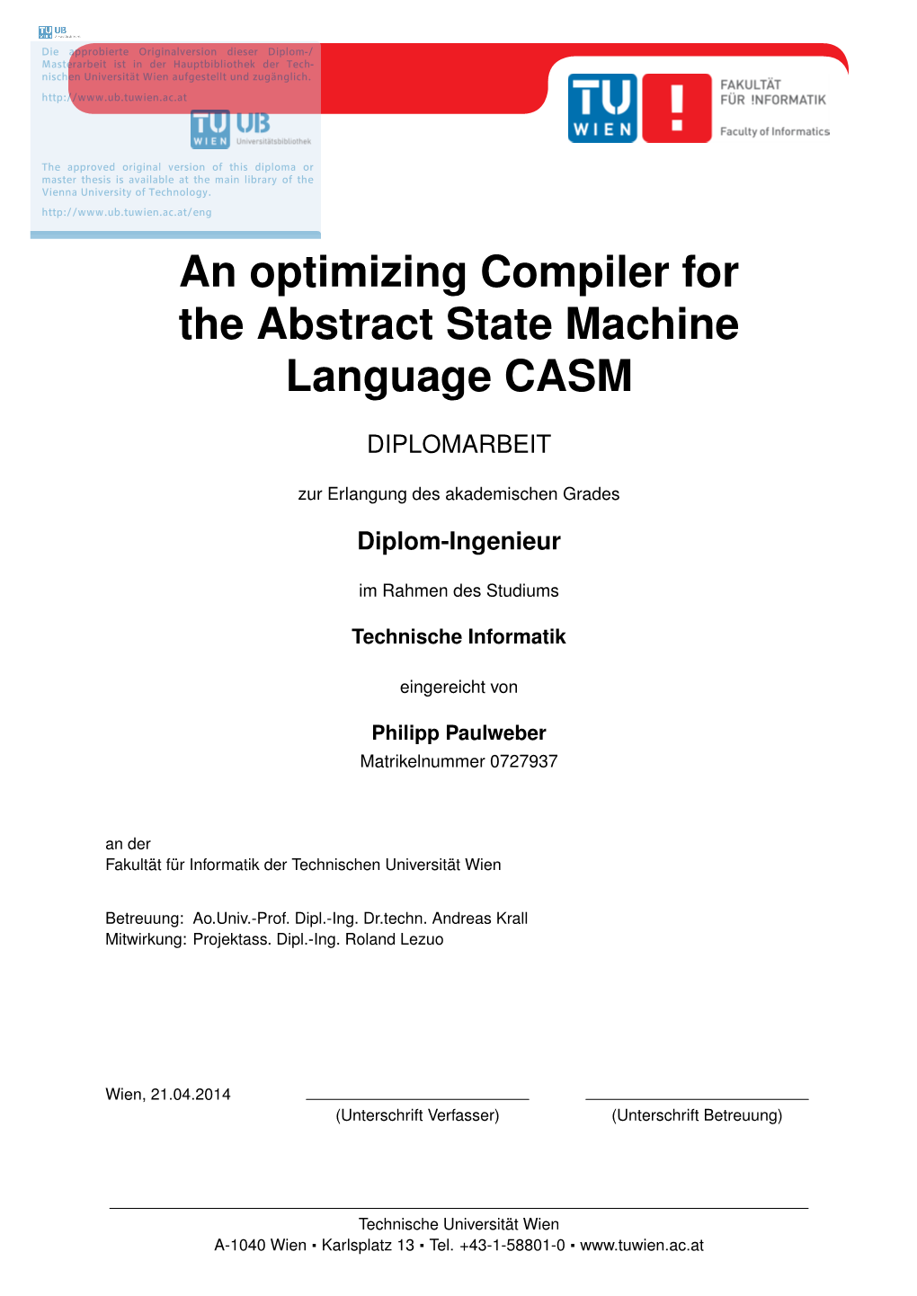 An Optimizing Compiler for the Abstract State Machine Language CASM