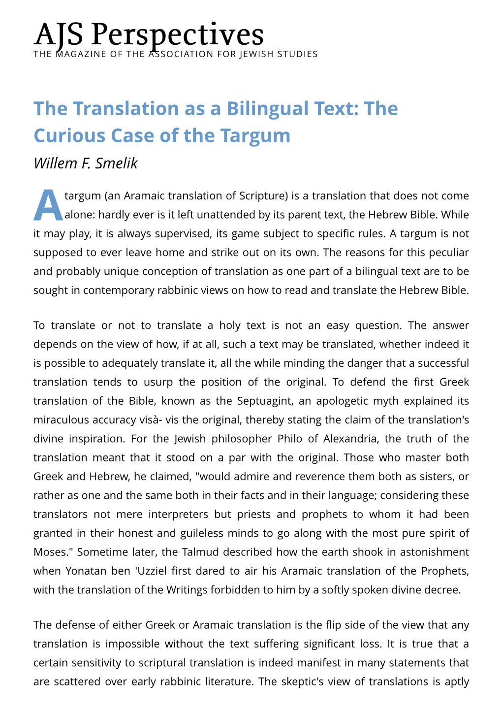 The Translation As a Bilingual Text: the Curious Case of the Targum Willem F