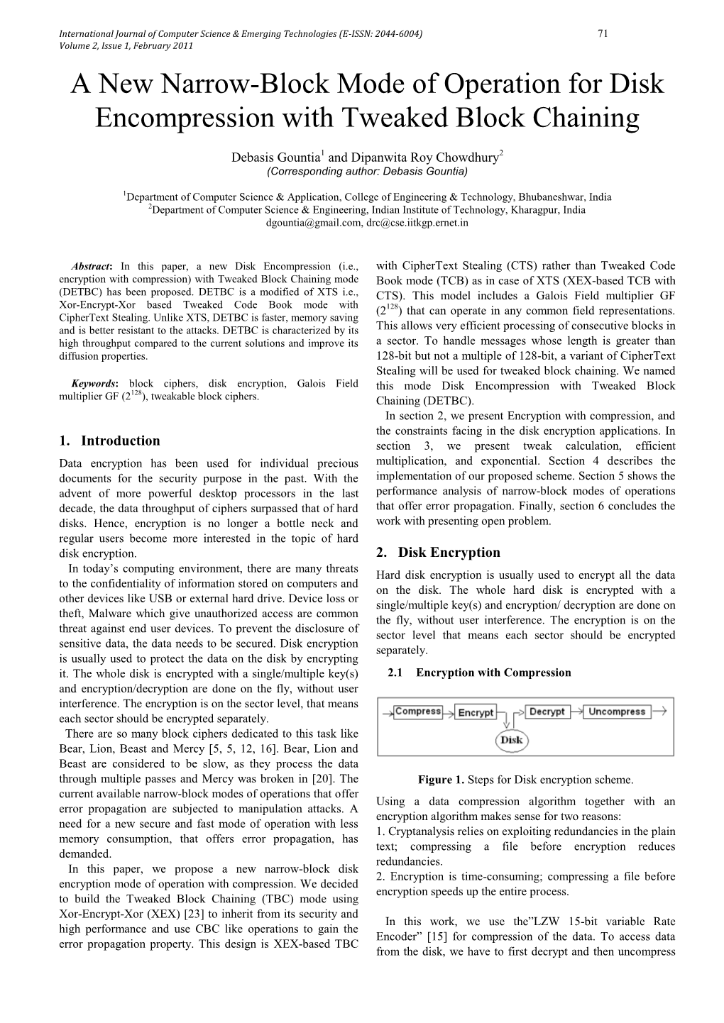 A New Narrow-Block Mode of Operation for Disk Encompression with Tweaked Block Chaining