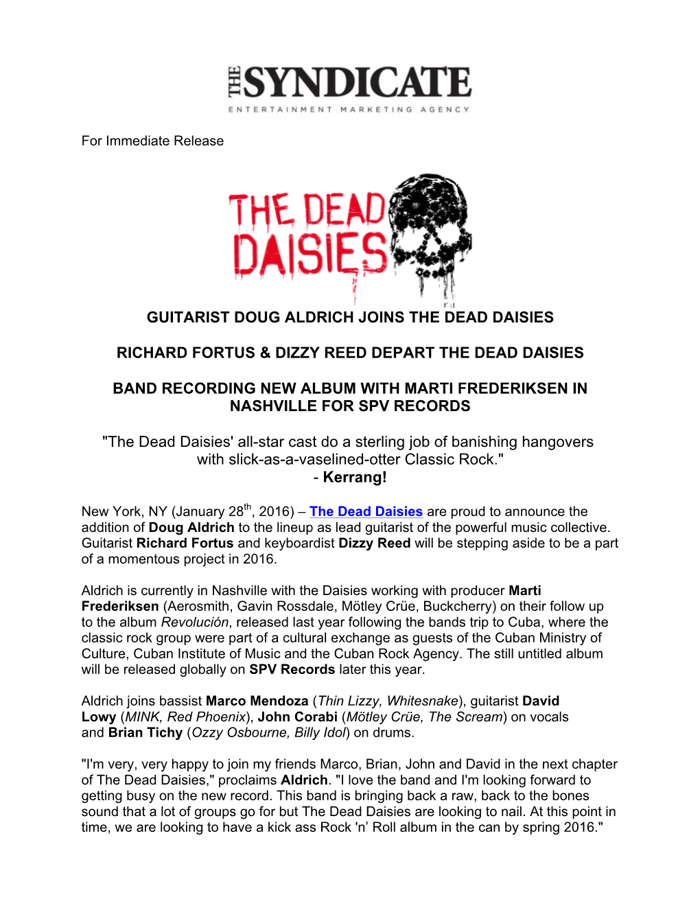 Guitarist Doug Aldrich Joins the Dead Daisies Richard