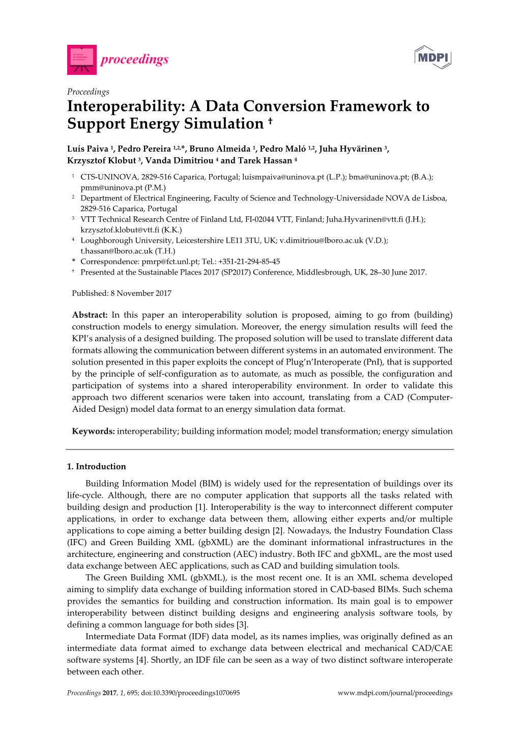 Interoperability: a Data Conversion Framework to Support Energy Simulation †