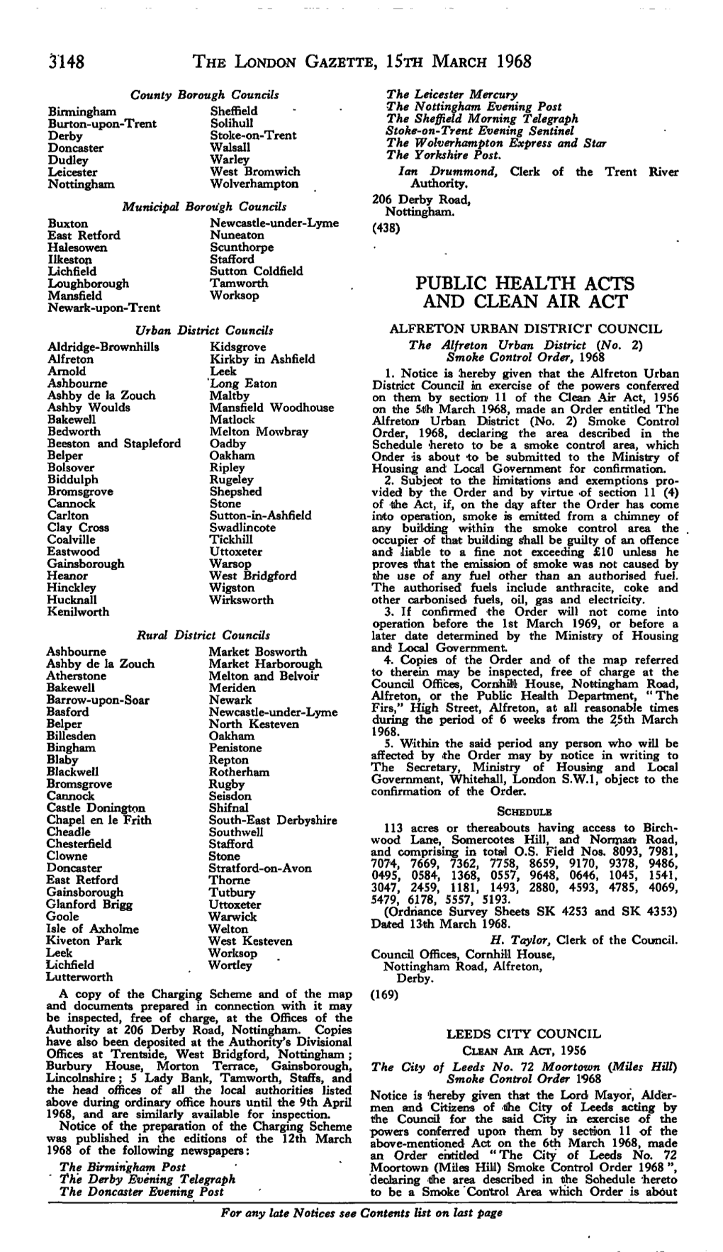 3148 the LONDON GAZETTE, Isra MARCH 1968 PUBLIC HEALTH