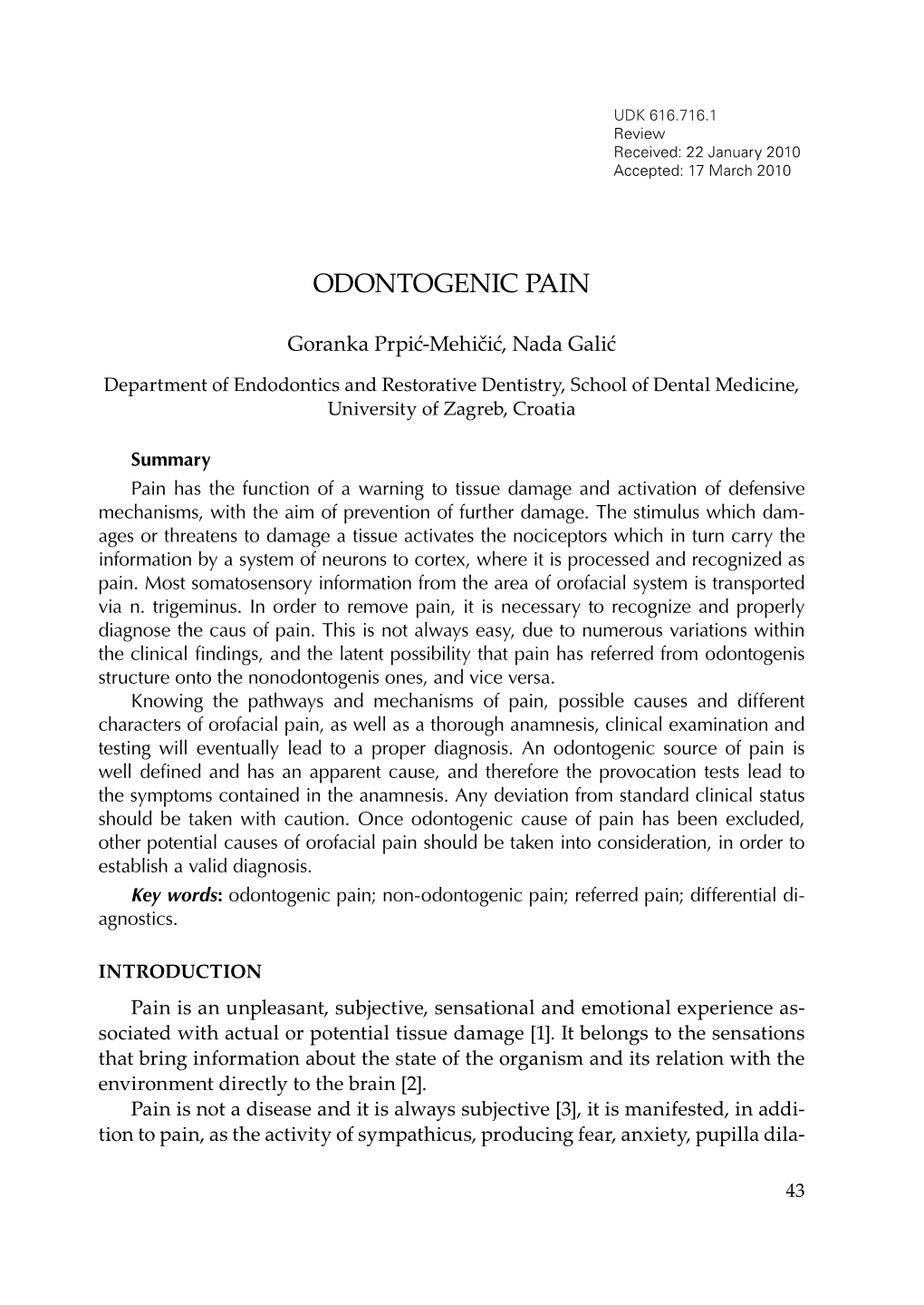 Odontogenic Pain