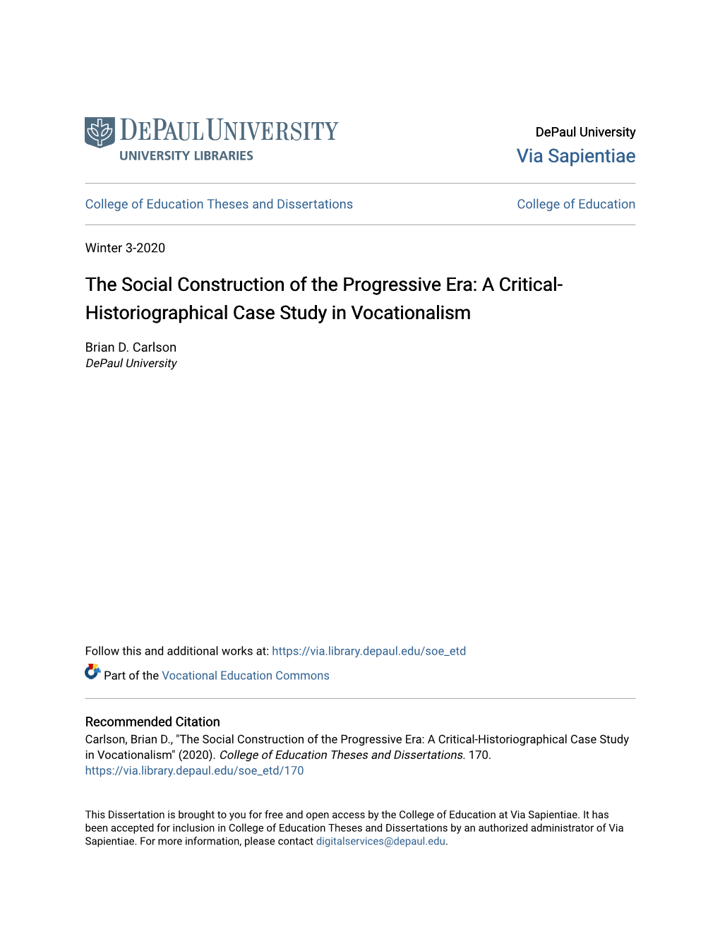 The Social Construction of the Progressive Era: a Critical- Historiographical Case Study in Vocationalism