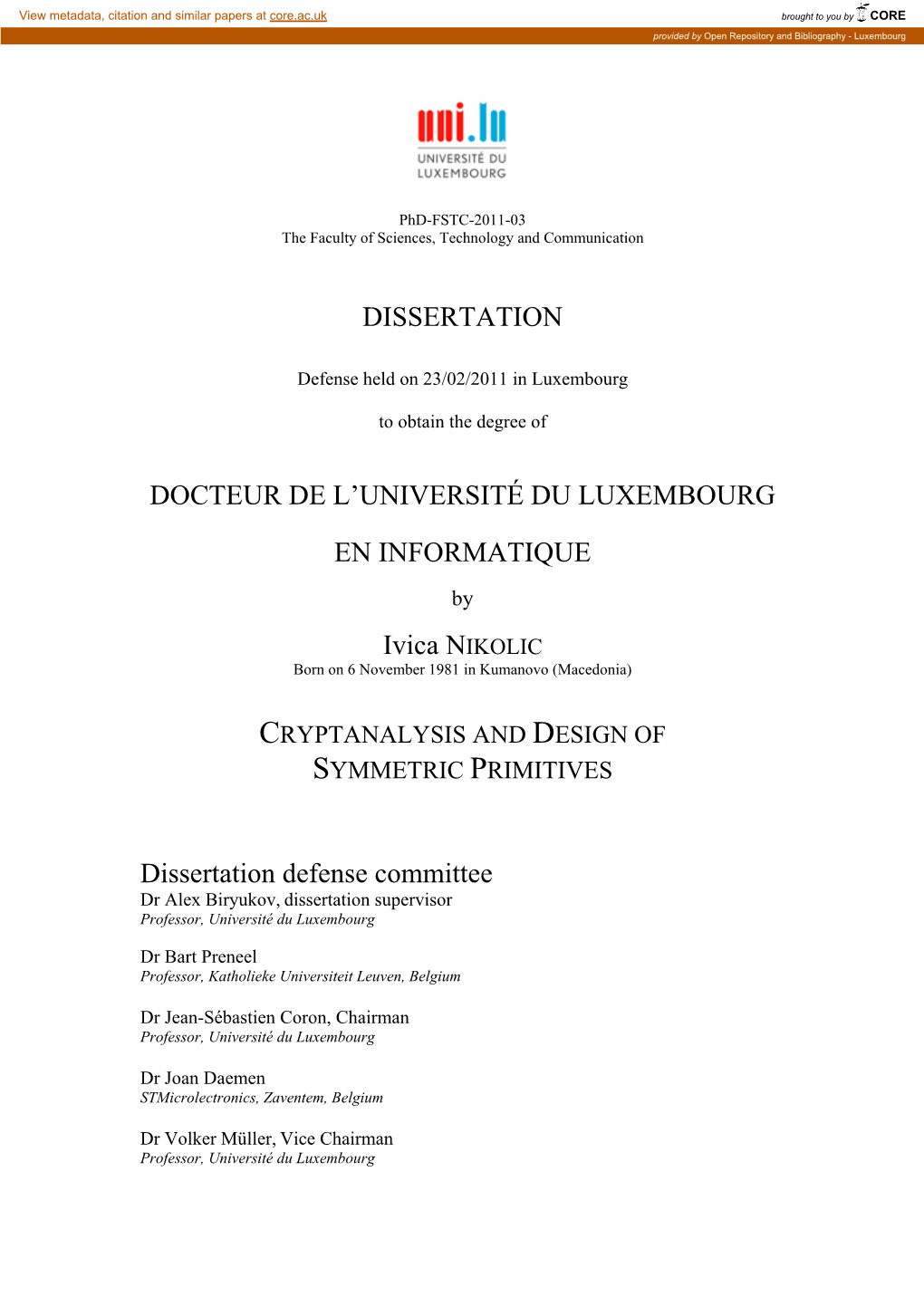 Dissertation Docteur De L'université Du Luxembourg