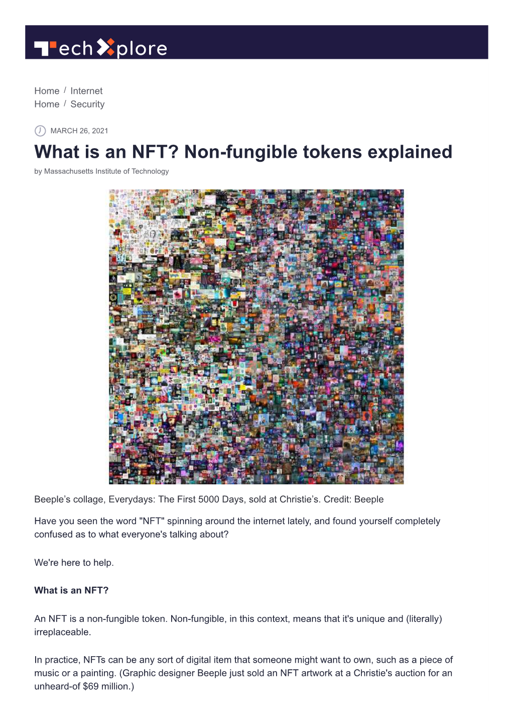 What Is an NFT? Non-Fungible Tokens Explained by Massachusetts Institute of Technology