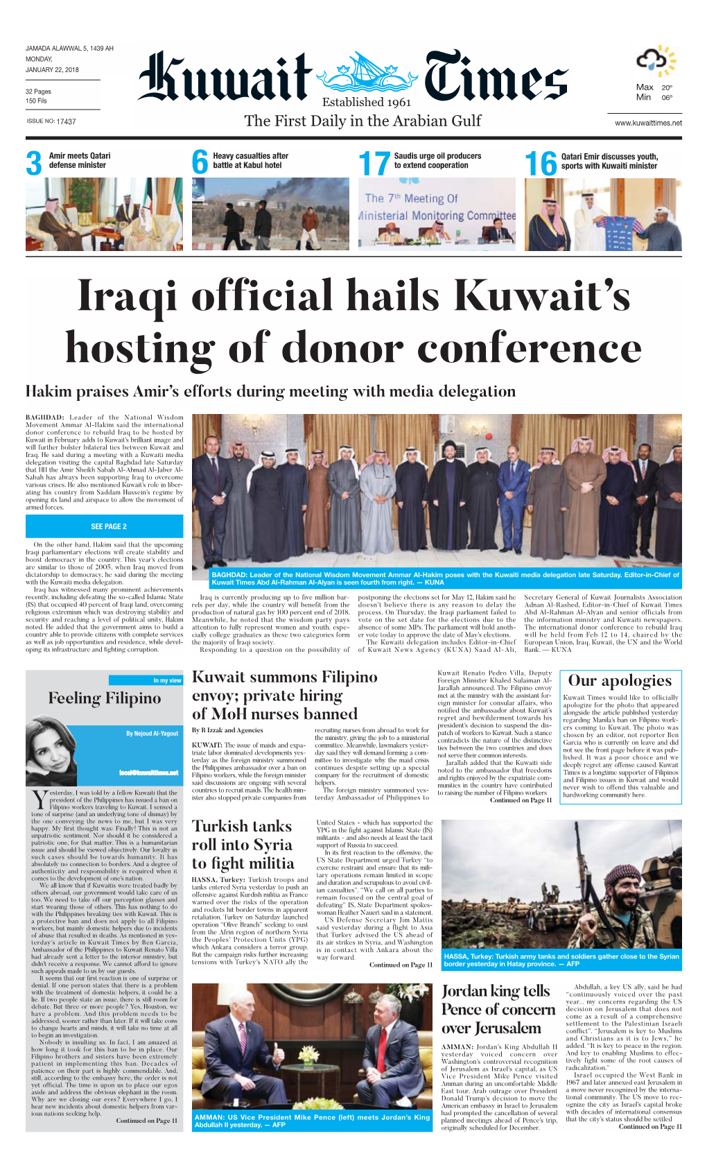 Kuwaittimes 22-1-2018.Qxp Layout 1