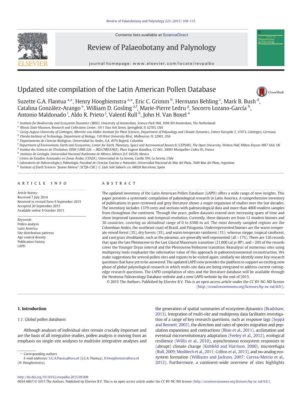 Updated Site Compilation of the Latin American Pollen Database